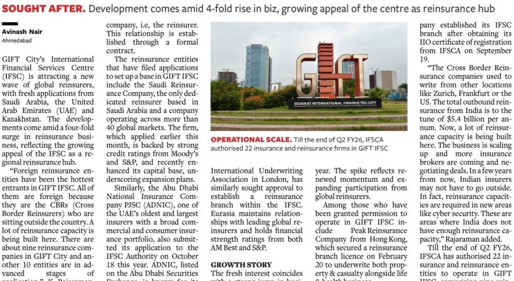 GIFT City IFSC draws Saudi, UAE & Kazakh reinsurers as premiums soar