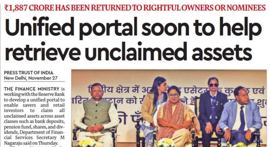 Unified portal soon to help retrieve unclaimed assets