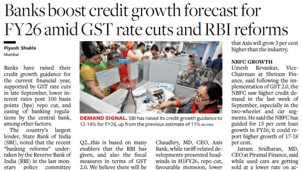 Banks boost credit growth forecast for FY26 amid GST rate cuts and RBI reforms