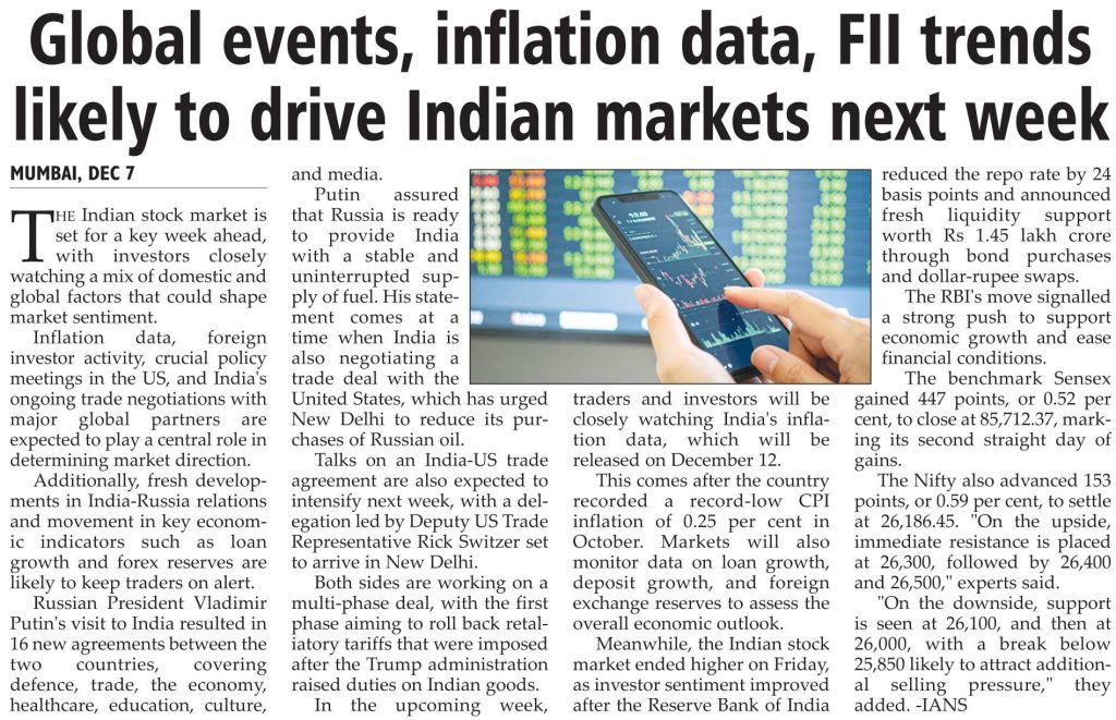 Global events, inflation data, Fll trends likely to drive Indian markets next week