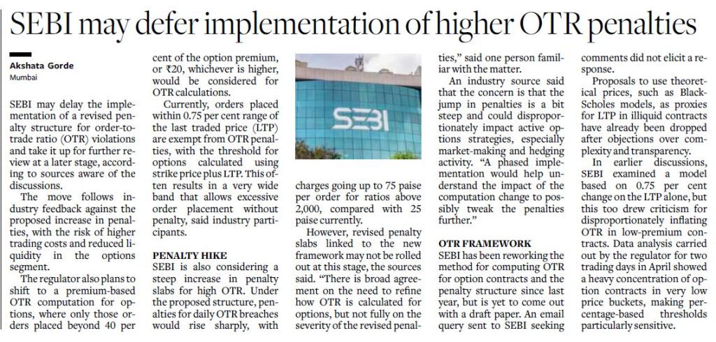 SEBI May Defer Revised OTR Penalty Framework After Industry Pushback