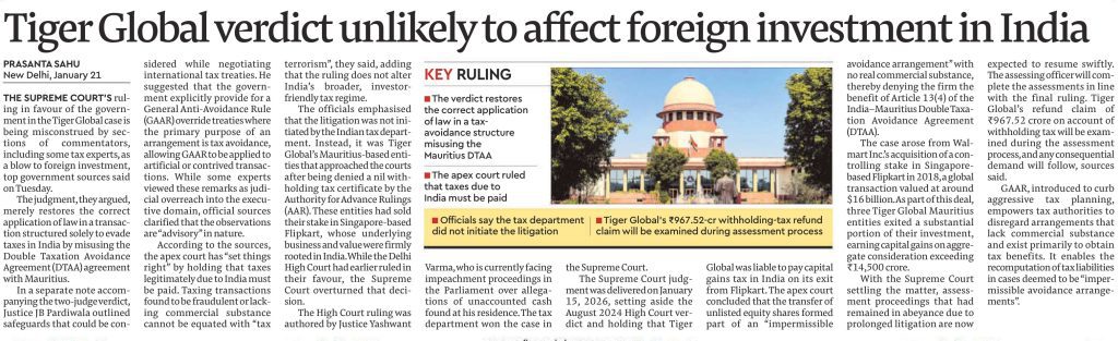 Tiger Global verdict unlikely to affect foreign investment in India