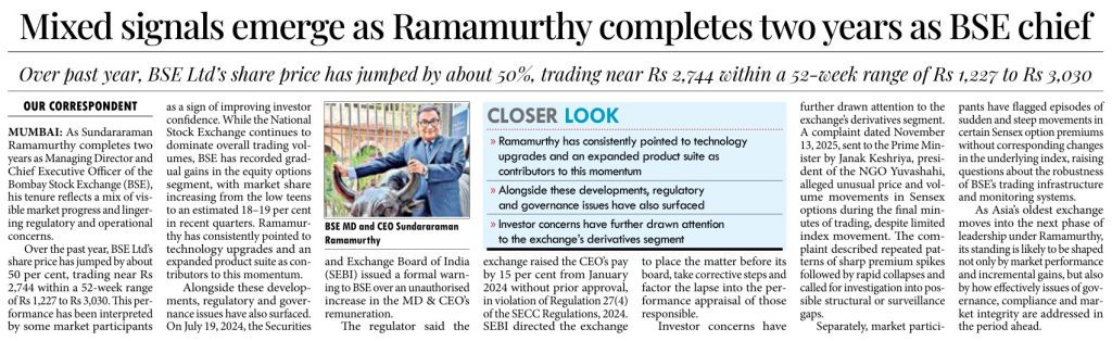 Mixed signals emerge as Ramamurthy completes two years as BSE chief