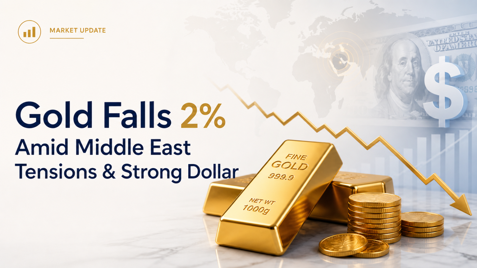 Gold price decline due to strong dollar and Middle East geopolitical tensions