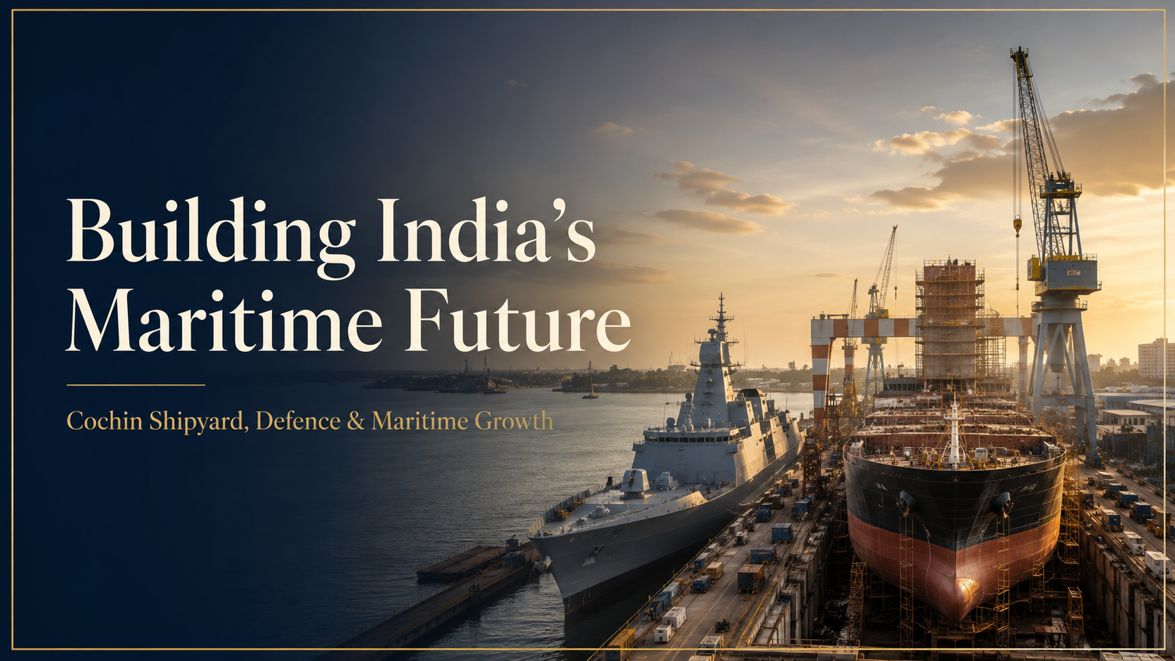 Cochin Shipyard facility representing India’s growing defence, commercial shipbuilding and ship-repair capabilities.