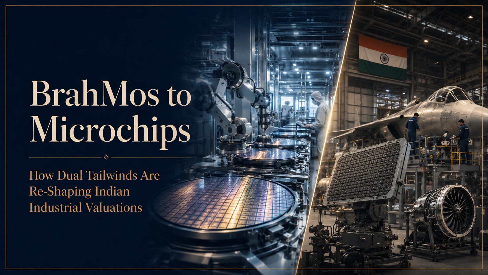 Advanced defence manufacturing facility integrated with a semiconductor fabrication plant, highlighting India's industrial growth and technology-led manufacturing.