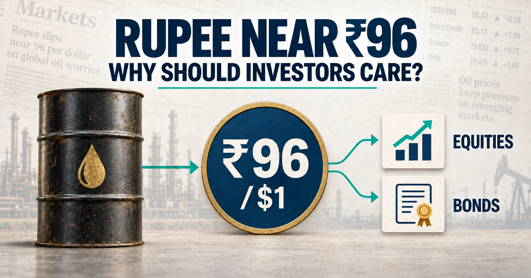 Rupee near ₹96 per dollar as crude oil, US Fed policy and RBI intervention affect Indian investors