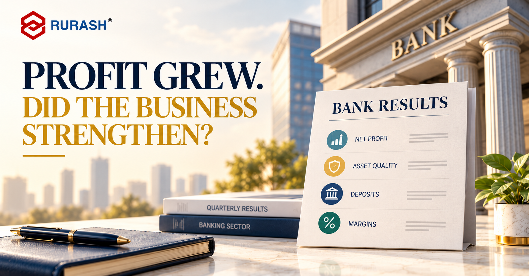 Bank quarterly results analysis showing net profit, asset quality, deposits and net interest margins