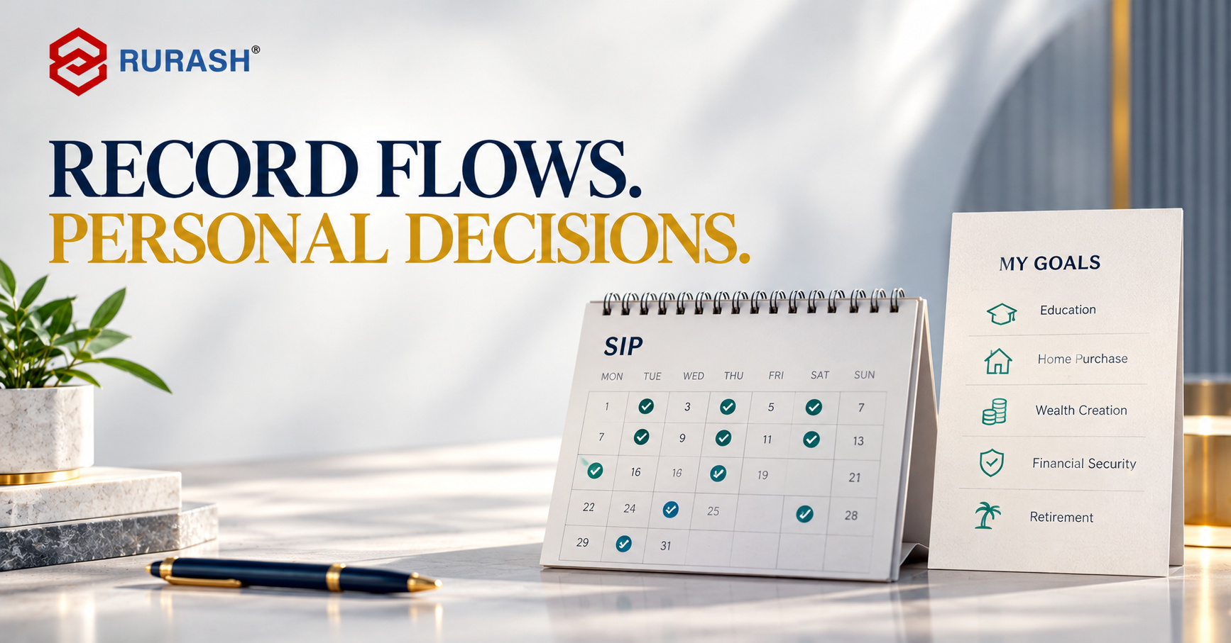 Record SIP contributions in India illustrated by a monthly SIP calendar and personal financial goal card on a premium silver background