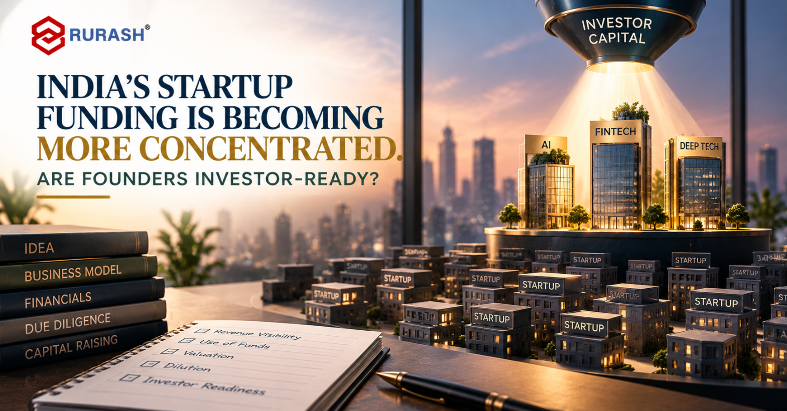 Rurash Financials startup funding cover showing selective capital allocation and a founder readiness checklist